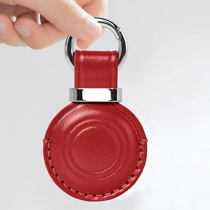 MOLOVA 4 Pack Leather for Apple for Airtags Keychain, Compact Design with Air tag Case, Secure Cover with Stainless Steel Ring Car Keys Chain Fob Accessories, Black/Dark Blue/Red/Vintage