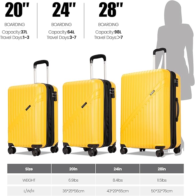 PRIMICIA GinzaTravel Luggage Sets 3-Piece Expandable Suitcases with Wheels PC+ABS Durable Hardside Luggage sets TSA lock