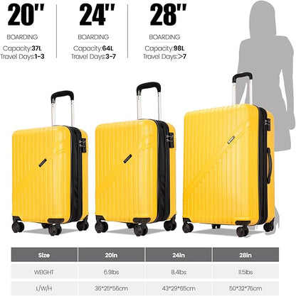 PRIMICIA GinzaTravel Luggage Sets 3-Piece Expandable Suitcases with Wheels PC+ABS Durable Hardside Luggage sets TSA lock