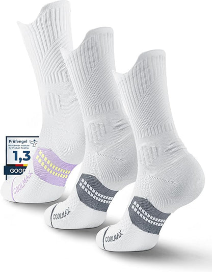 Womens Coolmax Bamboo Viscose Compression Running Crew Socks, Moisture-Wicking Anti-Blister Hiking&Gym Athletic