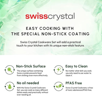 Karaca Swiss Crystal Almond 7-Piece Induction Non-Stick Cookware Set – Cream, PFAS-Free SwissCrystal Coating