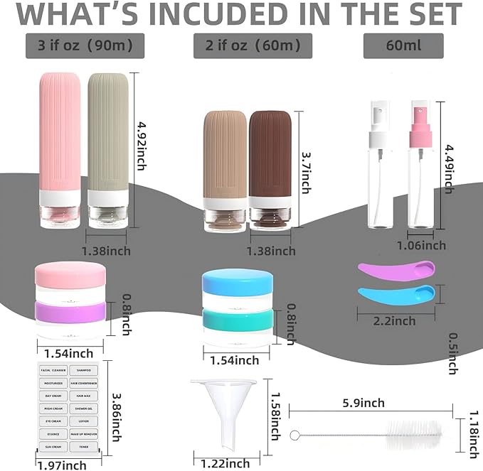 16 Pack 3.4oz Portable Travel Bottles, TSA Approved Leak-Proof Silicone Toiletry Containers, Refillable Squeezable for Shampoo, Conditioner, Cologne, Perfume & Lotion –On-the-Go Essentials