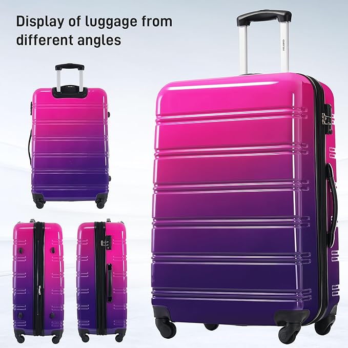 Merax Luggage Sets 3 Piece, Hardside Expandable Suitcase Set with Spinner Wheels, Lightweight Gradient 20+24+28 IN Suitcase with Carry on Luggage, Purple and Pink