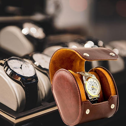 MR.OKAY Single Watch Travel Case- Classic Leather Watch Case With Superb Texture.Portable Watch Roll Or Organizer For Storage And Display. Men's Great Gift For Traveling, 100% Handmade by Artisans.