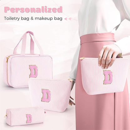 Personalized Birthday Gifts for Daughter,Initial Cute Cosmetic Makeup Bag Pouch Case Travel Toiletry Make Up Bag for Women Friends Female Friendship Girlfriend Wife Gifts Idea - Pink D