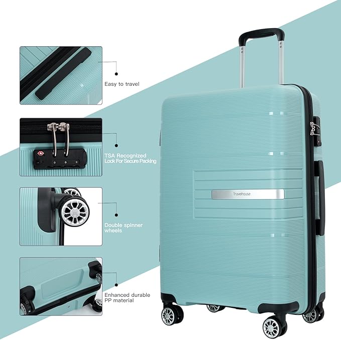 Travelhouse Luggage Sets, Expandable Hardside Suitcases 24in/28in, Carry on 20in,3 Piece Set Travel Luggages Clearance with Double Spinner Wheels TSA Lock Lightweight (Green-1206)