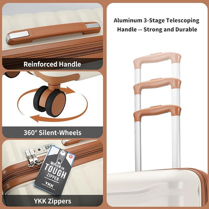 Lightweight Luggage with Spinner Wheels & YKK Zipper, 3-Piece Suitcase ABS+PC Hardside Luggage Set with TSA Lock for Women Men, Apricot Off White (20+24+28 inch)