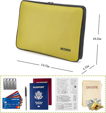 Portable Document Bag, Important Document Organizer, Storage Pouch File Folder for Important Papers, Emergency Binder, Birth Certificates, Social Security Cards, Passports, Photos (Yellow)