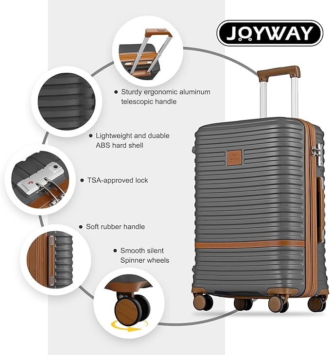 Joyway Expandable Luggage Sets 2 Piece Carry on and Check,Hardside Suitcase with Spinner Wheels and TSA Lock (Grey,13/20/24)