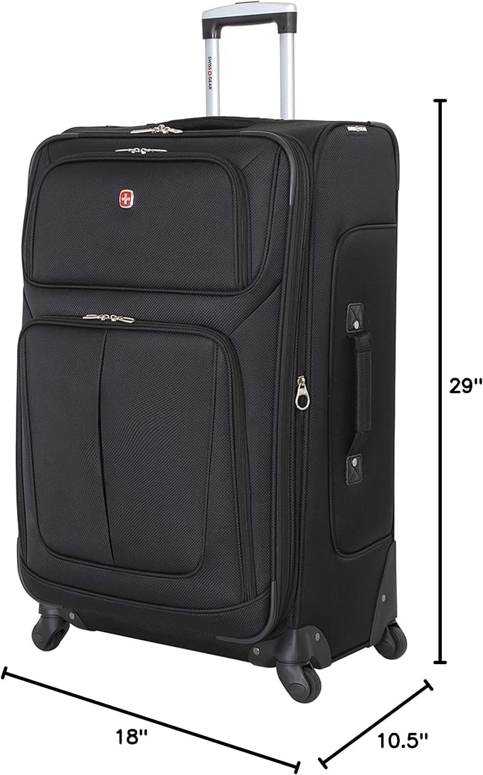 SwissGear Sion Softside Expandable Luggage – Large Checked Suitcase with 360 Degree Wheels & Retractable Handle – 29 Inch, Perfect for 7-9 Night Trips – Black