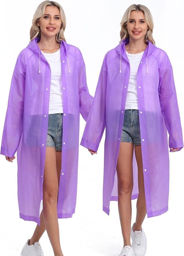 2-Pack Reusable Rain Ponchos for Adults, HOOMBOOM Raincoats Emergency for Women/Men with Drawstring and Sleeves
