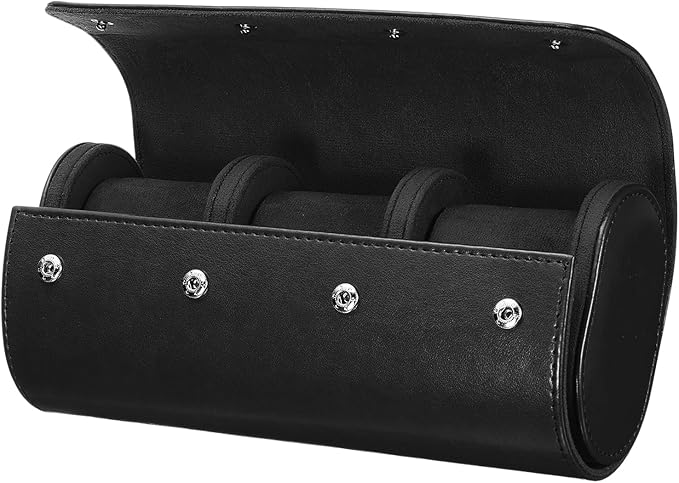 HARFINGTON Watch Roll Travel Case 3 Slot Portable Leather Watch Case for Men and Women, Watches Storage Organizer with Removable Pillows for Traveling, Display, Home Storage, Black