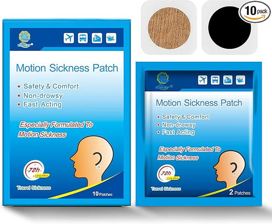 KONGDY 10 Counts Motion Sickness Patches for Kids Adults, Seasick Patch for Cruise from Travel with Waterproof and Non Drowsy, Sea Sickness Patches Behind Ear