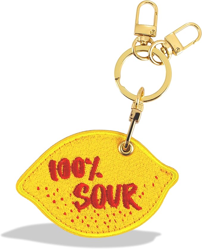 Sonix Keychain Case Compatible with Apple AirTag | Protective AirTag Cover Keychain Charm | 100% Sour, Embroidered Lemon Charm | Lemon