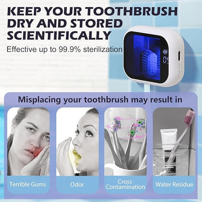 UV-C Toothbrush Cleaner, Portable Travel Cover for Manual/Electric Toothbrush, Magnetic Holder and Rechargeable Case for Any Size Toothbrush, White