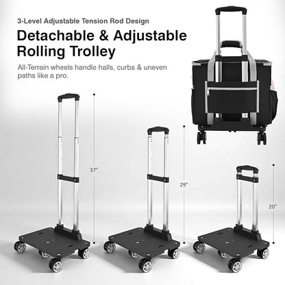 Rolling Tote Bag for Women Teacher Bag Rolling Cart Briefcase with Wheels Carry on Wheeled Bag for Work,Office,Craft Black