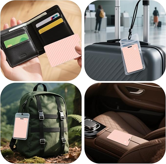 Wallet Tracker Card, Slim Rechargeable Bluetooth Item Locator, Smart Finder Compatible with Apple Find My for Wallet, Luggage, Passport, IP68 Waterproof (iOS Only) (Carbon Fiber Pink)