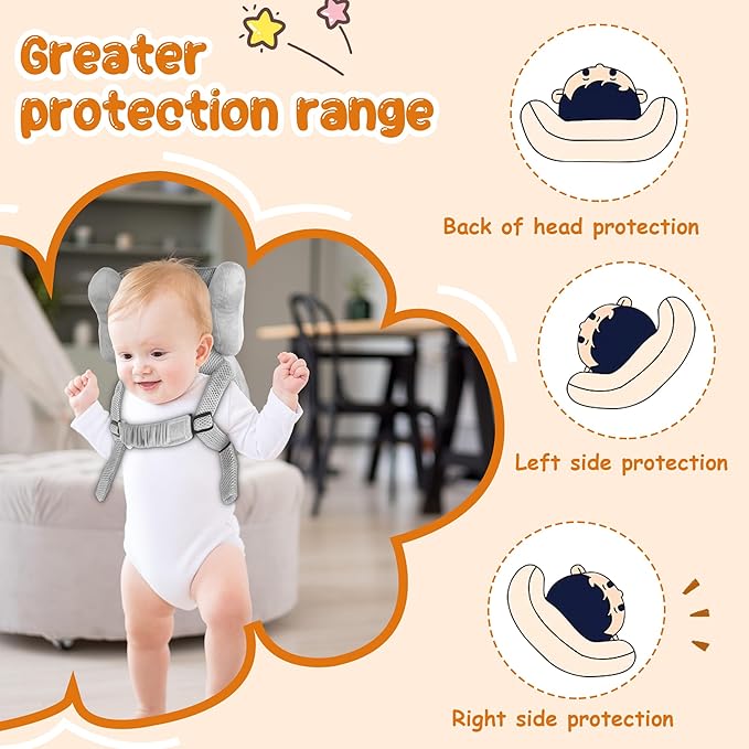 Baby Backpack Walker Protection, Toddler Head Protector Backpack Adjustable 270° Three-Sided Protection Breathable Design with Knee Pads & Safety Rope, 6-12 Month Baby(Elephant)