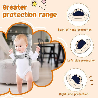 Baby Backpack Walker Protection, Toddler Head Protector Backpack Adjustable 270° Three-Sided Protection Breathable Design with Knee Pads & Safety Rope, 6-12 Month Baby(Elephant)