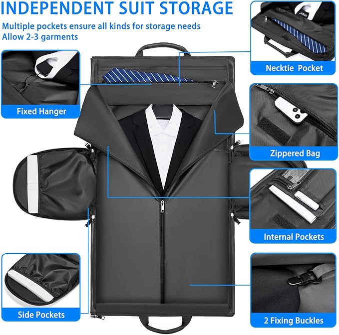 Leather Garment Bag，Convertible Garment Duffel Bag for Travel Mens Suit Bag 2 in 1 Waterproof Foldable Carry on Garment Bag with Shoulder Strap Weekender Bag with Shoe Pouch