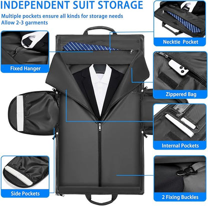 Leather Garment Bag，Convertible Garment Duffel Bag for Travel Mens Suit Bag 2 in 1 Waterproof Foldable Carry on Garment Bag with Shoulder Strap Weekender Bag with Shoe Pouch