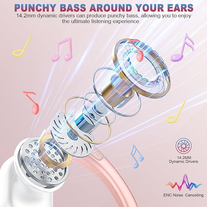 Wireless Earbud, 75Hrs Bluetooth 5.4 Headphones IP7 Waterproof for Sport, Running Wireless Earphones with ENC Noise Cancelling Mics, Deep Bass Over Ear bud with Earhooks for Android, iOS, Workout, Gym
