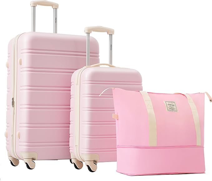 Merax Luggage Sets 2 Piece Suitcase Set 20/28 IN,Carry on Luggage and Travel Bag TSA Lock Expandable,Hard Case Luggage with Spinner Wheels,White Pink