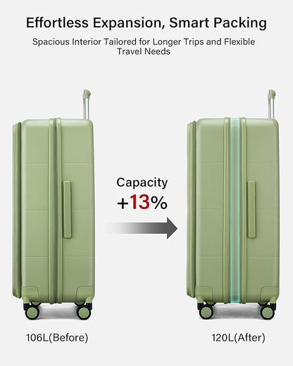 Hanke Hardside Expandable Large Checked Luggage, 28 Inch Top Opening Trunk Luggages with Spinner Wheels, All-PC Hard Shell Suitcase, Lightweight TSA Approved (Bamboo Green, 120L)
