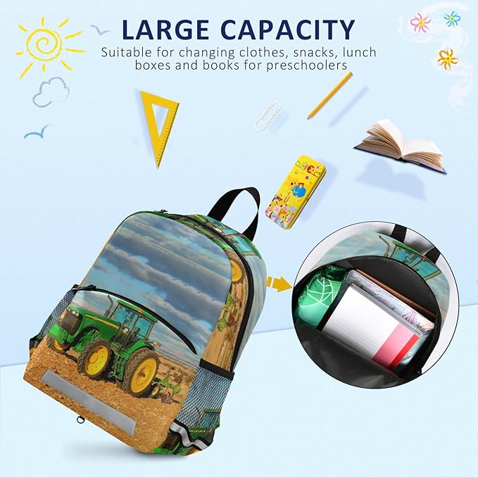 Tractor Kid's Toddler Backpack for Boys Girls Preschool Nursery with Safety Leash (012213)