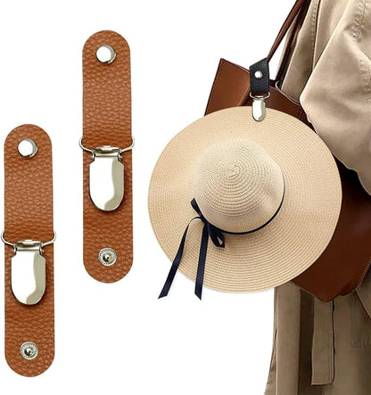 Hat Clip for Travel on Bag/Luggage, PU Leather Multifunctional Duckbill Clip, Outdoor Hat Companion