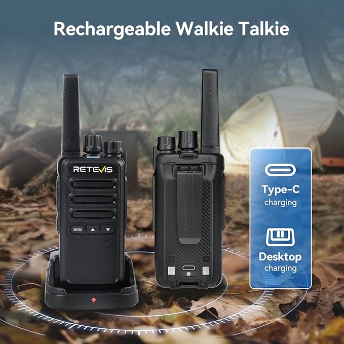 Retevis RT68B 2 Way Radio, Long Range Walkie Talkies for Adults, License Free, Heavy Duty, USB-C Charging, Two Way Radio for Hunting Camping Road Trip(2 Pack)