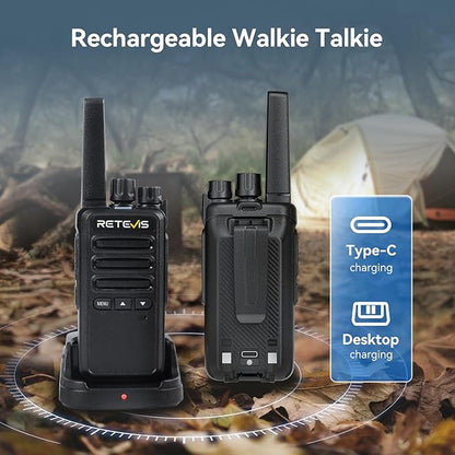 Retevis RT68B 2 Way Radio, Long Range Walkie Talkies for Adults, License Free, Heavy Duty, USB-C Charging, Two Way Radio for Hunting Camping Road Trip(2 Pack)