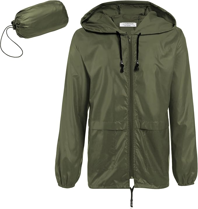 COOFANDY Mens Packable Rain Jacket Lightweight Waterproof Raincoat with Hood Outdoor Rain Gear Travel Hiking Cycling