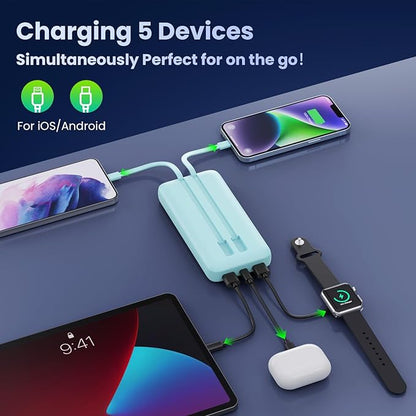 Portable Charger 40,800mAh Power Bank,25W PD QC 4.0 Fast Charging Portable Phone Charger with Built-in Cables,LCD Display USB C Travel Essentials Battery Pack for iPhone 17/16/15/14,Android Samsung