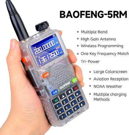 BAOFENG 5RM 10W NOAA Emergency 2500mAh Battery 999CH Ham Radio High Power Long Range Walkie Talkies Handheld Survival Gear Hunting Camping (2pack) (Clear)