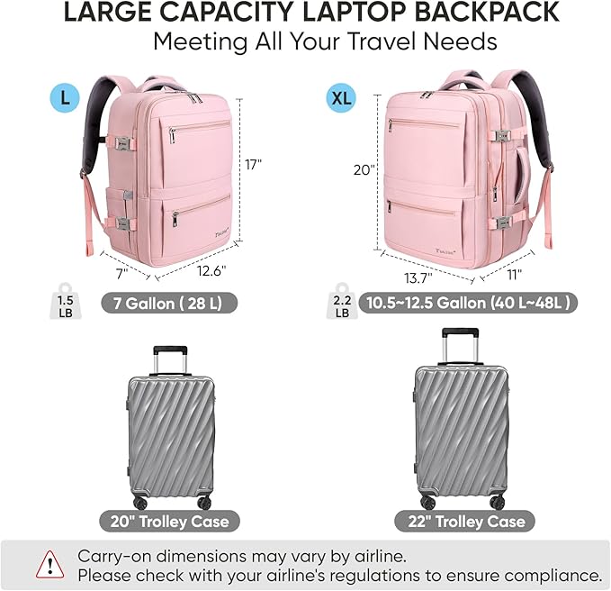 BALEINE Travel Backpack for Women Men, Large Sturdy Carry On Laptop Backpack Gifts for Business, Casual, Weekender, Hiking (XL, Pink)