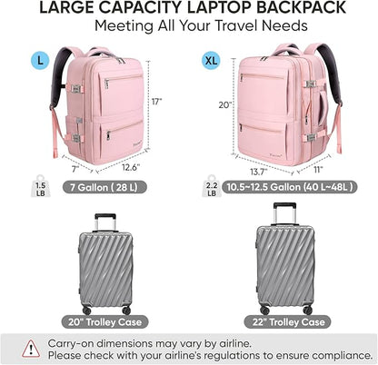 BALEINE Travel Backpack for Women Men, Large Sturdy Carry On Laptop Backpack Gifts for Business, Casual, Weekender, Hiking (XL, Pink)