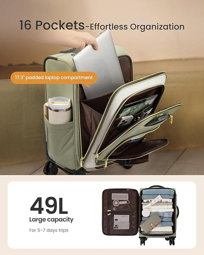LOVEVOOK 49L Carry on Luggage 22x14x9 Airline Approved, 22 Inch Large Rolling Suitcase with Suit Folder & Spinner Wheels, Lightweight Underseat Carryon Luggage for Women Travel Business with TSA Lock