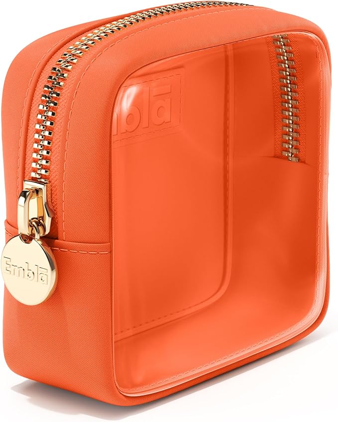 Embla London Makeup Bag Cosmetic Case, Clear Zipper Make Up Pouch and Toiletry Travel Tote, Cute Skincare Pouches for Women Girls, Preppy Purse Cosmetic Organizer, Mini Makeup Bags, Peach