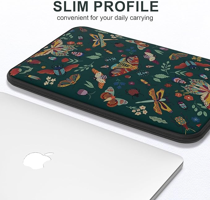 iCasso Laptop sleeve 13 inch for MacBook Air 13-13.6 inch, Cute Laptop case for Macbook Pro 13 inch, Slim Protective Travel Carrying Case for MacBook Pro 14 inch, Chromebook, HP, Dell, Green Butterfly