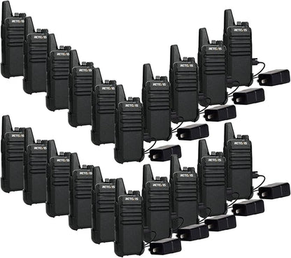 Retevis RT22 Walkie Talkies Mini, Rechargeable Two Way Radio Long Range, 2 Way Radio Small, Portable VOX, for Business Commercial Work School Church Restaurant (20 Pack,Black)