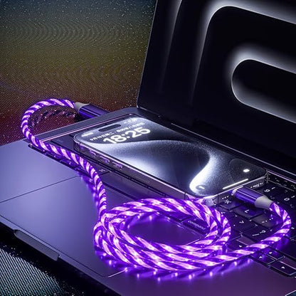 IHAO USB A to C Charger Cable PD Fast Charge and High Speed Sync Visible Starry LED Current Flowing Compatible with All USBC Device-Starry Purple A to C 39Inches