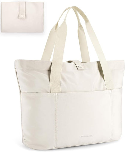 BAGSMART Tote Bag for Women, Foldable Tote Bag With Zipper Travel Large Shoulder Bag Handbag for Work-16.5''l X 6''wx 14''h