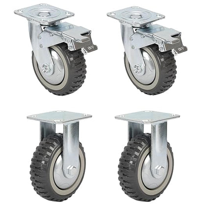 uyoyous 6 Inch Heavy Duty Caster Wheels Set of 4, All Swivel Plate Casters with 360° Rotation & Ball Bearing, 1653 Lbs Capacity, 2 Locking & 2 Non-Locking Anti-Skid Wheels for Cart Workbench Furniture