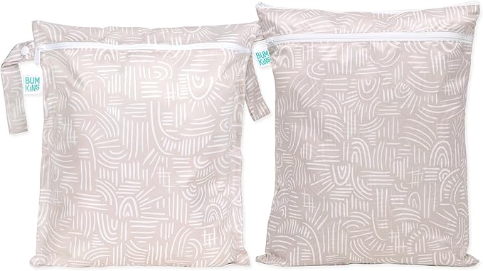 Bumkins - Waterproof Wet and Wetdry Bags - For Beach, Baby, Travel, Swim Suit, Cloth Diapers, Pump Parts, Pool, Gym, Toiletries - Reusable & Easy to Clean - Boho Beige - 2 Pack