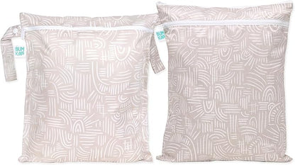 Bumkins - Waterproof Wet and Wetdry Bags - For Beach, Baby, Travel, Swim Suit, Cloth Diapers, Pump Parts, Pool, Gym, Toiletries - Reusable & Easy to Clean - Boho Beige - 2 Pack