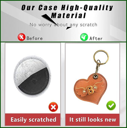 Initial Letter Leather Alphabet Keychain Holder Case Compatible with AirTag,Cute Protective Air Tag Cover with Bronze Keyring,Anti-Scratch Finder GPS Tracker Case for Pets Keys Wallet Luggage(B)