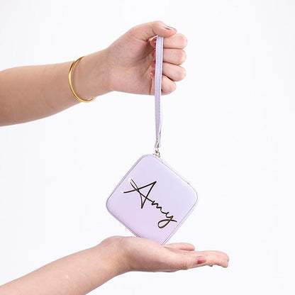 Angelina's Palace Personalized Jewelry Case with Name Engraved,Custom Leather Travel Jewelry Organizer Box for Rings,Earrings,Necklaces,Birthday Bridesmaid Gift For Women