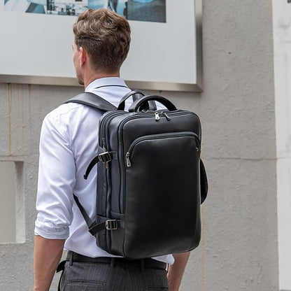 Masa Kawa Leather 15.6 Inch Laptop Backpack for Men Expandable 36L Business Travel Rucksack Daypack Weekender Bag