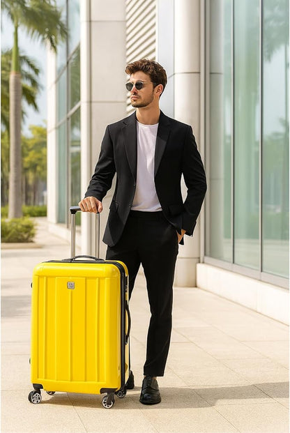 World Traveler Contour 24-Inch Polycarbonate Hardside Expandable Spinner Checked Luggage with TSA Lock - Yellow